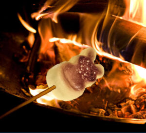 peeps bunny roasting over a campfire