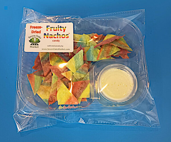fruity nachos: freeze dried fruit rollups with lemon dip (packaged)