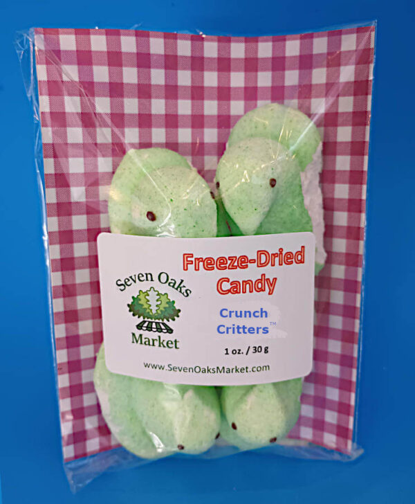 freeze dried candy made from green marshmallow chicks