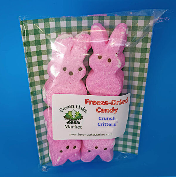 freeze dried candy made from pink marshmallow bunnies