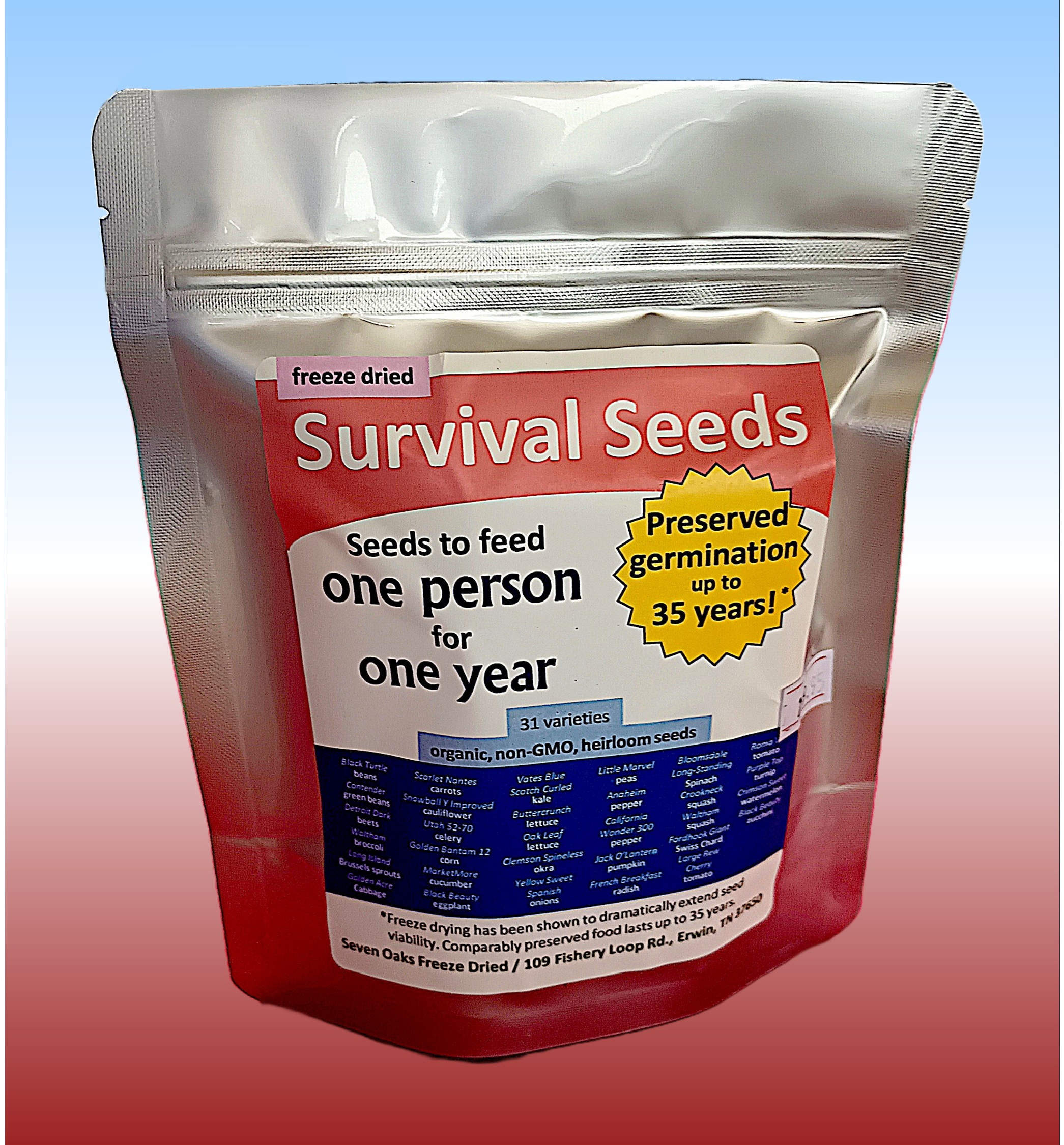 survival seeds freeze dried seeds to feed one person for one year